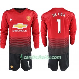 Camisolas de Futebol Manchester United DE GEA 1 Criança Equipamento Principal 2018/19 Manga Comprida